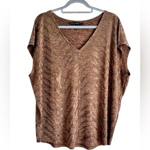 White House Black Market Brown Animal Metallic V-Neck Blouse
